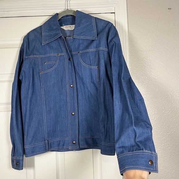 Montgomery Ward Blue Dagger Collar Shirt Jacket Vintage 60s 70s Denim Womens 16 - Picture 6 of 10
